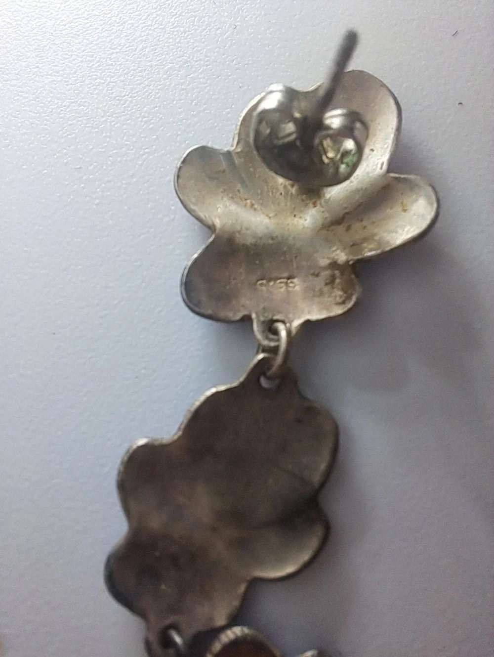 Vintage Norwegian Sterling Silver Floral Drop Earrings - Picture 5 of 6